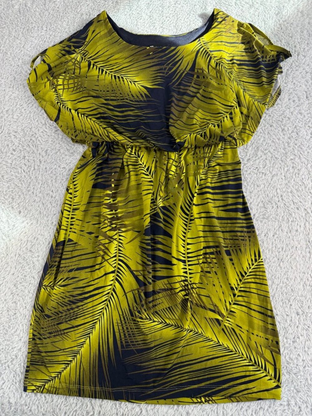 Valerie Bertinelli Womens Tropical Palm Print Dress 8 Yellow & Black Travel - Picture 2 of 16
